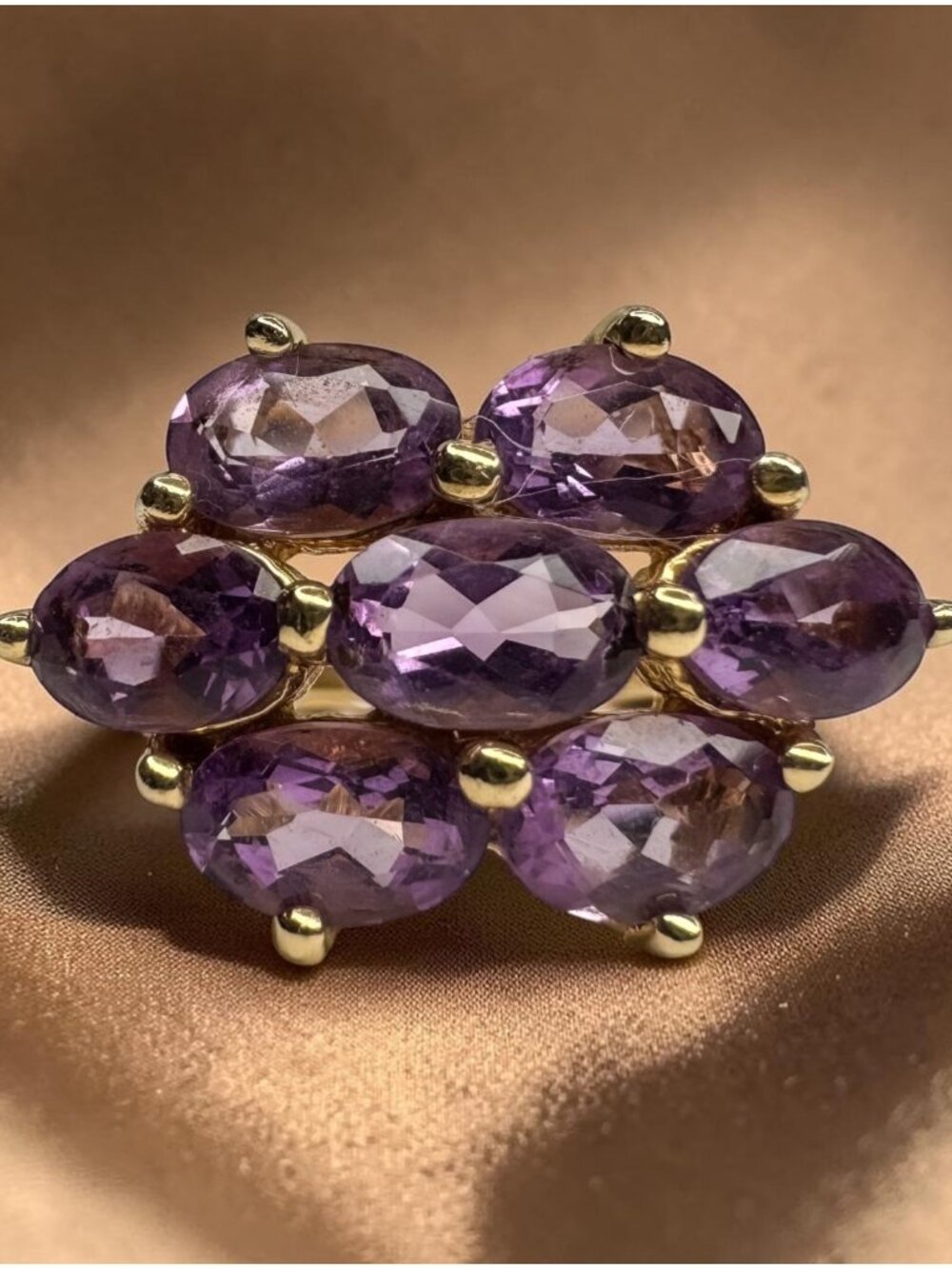 Vintage 10K Gold Natural Amethyst Ring Large 2cttw Oval Cut Size 8 Cluster 3.7g